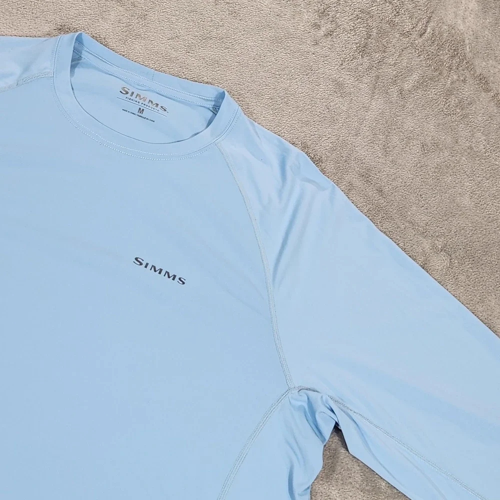 Simms SolarFlex Shirt Mens Medium Blue Long Sleeve Fishing UPF 50 Sun Protection - Picture 6 of 13